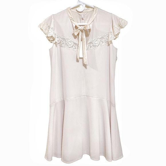 Women's Rebecca Taylor Lace Detail Tie Neck Dress, Size 4 - Ivory